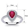 Ruby Ring: 1 Carat Pear Shape Created Ruby and Double Halo Diamond Ring In Sterling Silver Image-5
