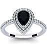 Black Onyx Ring: 1 Carat Pear Shape Black Onyx and Double Halo Diamond Ring In Sterling Silver Image-1