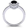 Black Onyx Ring: 1 Carat Pear Shape Black Onyx and Double Halo Diamond Ring In Sterling Silver Image-3