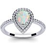 Opal Ring: 1 Carat Pear Shape Created Opal and Double Halo Diamond Ring In Sterling Silver Image-1