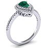 Emerald Ring: 1 Carat Pear Shape Created Emerald and Double Halo Diamond Ring In Sterling Silver Image-2