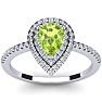 Peridot Ring: 1 Carat Pear Shape Peridot and Double Halo Diamond Ring In Sterling Silver Image-1