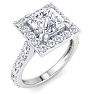 3 Carat Princess Cut Lab Grown Diamond Halo Engagement Ring In 14K White Gold Image-2