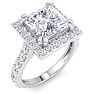 4 Carat Princess Cut Lab Grown Diamond Halo Engagement Ring In 14K White Gold Image-2