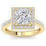 4 Carat Princess Cut Lab Grown Diamond Halo Engagement Ring In 14K Yellow Gold Image-1
