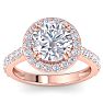 4 Carat Round Lab Grown Diamond Halo Engagement Ring In 14K Rose Gold Image-1