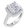5 Carat Cushion Cut Lab Grown Diamond Halo Engagement Ring In 14K White Gold Image-2