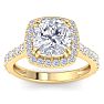 5 Carat Cushion Cut Lab Grown Diamond Halo Engagement Ring In 14K Yellow Gold Image-1
