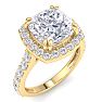 5 Carat Cushion Cut Lab Grown Diamond Halo Engagement Ring In 14K Yellow Gold Image-2
