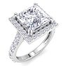 5 Carat Princess Cut Lab Grown Diamond Halo Engagement Ring In 14K White Gold Image-2