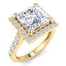 5 Carat Princess Cut Lab Grown Diamond Halo Engagement Ring In 14K Yellow Gold Image-2