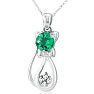 1 Carat Emerald and Diamond Cat Necklace In 10K White Gold, 18 Inches Image-2