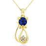 1 Carat Sapphire and Diamond Cat Necklace In 10K Yellow Gold, 18 Inches Image-1
