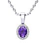1/2 Carat Oval Shape Amethyst and Halo Diamond Necklace In Sterling Silver With 18 Inch Chain Image-1