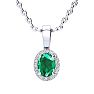 1/2 Carat Oval Shape Emerald and Halo Diamond Necklace In Sterling Silver With 18 Inch Chain Image-1