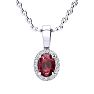1/2 Carat Oval Shape Ruby and Halo Diamond Necklace In Sterling Silver With 18 Inch Chain Image-1