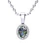 1/2 Carat Oval Shape Mystic Topaz and Halo Diamond Necklace In Sterling Silver With 18 Inch Chain Image-1