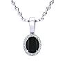 1/2 Carat Oval Shape Black Onyx and Halo Diamond Necklace In Sterling Silver With 18 Inch Chain Image-1