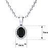 1/2 Carat Oval Shape Black Onyx and Halo Diamond Necklace In Sterling Silver With 18 Inch Chain Image-4
