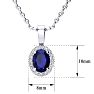 1 Carat Oval Shape Sapphire and Halo Diamond Necklace In Sterling Silver With 18 Inch Chain Image-4