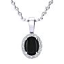 1 Carat Oval Shape Black Onyx and Halo Diamond Necklace In Sterling Silver With 18 Inch Chain Image-1