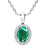 1 1/4 Carat Oval Shape Emerald and Halo Diamond Necklace In Sterling Silver With 18 Inch Chain Image-1