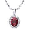 1 1/4 Carat Oval Shape Ruby and Halo Diamond Necklace In Sterling Silver With 18 Inch Chain Image-1