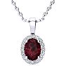 1 1/4 Carat Oval Shape Garnet and Halo Diamond Necklace In Sterling Silver With 18 Inch Chain Image-1