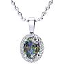 1 1/4 Carat Oval Shape Mystic Topaz and Halo Diamond Necklace In Sterling Silver With 18 Inch Chain Image-1
