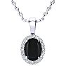 1 1/4 Carat Oval Shape Black Onyx and Halo Diamond Necklace In Sterling Silver With 18 Inch Chain Image-1