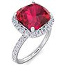 Ruby Ring: 5 1/2 Carat Cushion Cut Created Ruby and Halo Diamond Ring In Sterling Silver Image-2