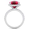 Ruby Ring: 5 1/2 Carat Cushion Cut Created Ruby and Halo Diamond Ring In Sterling Silver Image-3