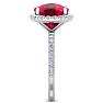 Ruby Ring: 5 1/2 Carat Cushion Cut Created Ruby and Halo Diamond Ring In Sterling Silver Image-4