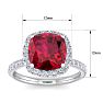 Ruby Ring: 5 1/2 Carat Cushion Cut Created Ruby and Halo Diamond Ring In Sterling Silver Image-5