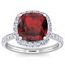 Garnet Ring: 5 1/2 Carat Cushion Cut Garnet and Halo Diamond Ring In Sterling Silver Image-1