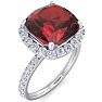 Garnet Ring: 5 1/2 Carat Cushion Cut Garnet and Halo Diamond Ring In Sterling Silver Image-2