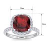 Garnet Ring: 5 1/2 Carat Cushion Cut Garnet and Halo Diamond Ring In Sterling Silver Image-5