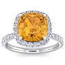 Citrine Ring: 5 1/2 Carat Cushion Cut Citrine and Halo Diamond Ring In Sterling Silver Image-1
