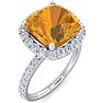 Citrine Ring: 5 1/2 Carat Cushion Cut Citrine and Halo Diamond Ring In Sterling Silver Image-2