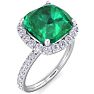 Emerald Ring: 5 1/2 Carat Cushion Cut Created Emerald and Halo Diamond Ring In Sterling Silver Image-2