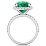 Emerald Ring: 5 1/2 Carat Cushion Cut Created Emerald and Halo Diamond Ring In Sterling Silver Image-3