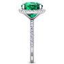 Emerald Ring: 5 1/2 Carat Cushion Cut Created Emerald and Halo Diamond Ring In Sterling Silver Image-4