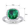 Emerald Ring: 5 1/2 Carat Cushion Cut Created Emerald and Halo Diamond Ring In Sterling Silver Image-5