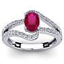 Ruby Ring: 1.40 Carat Oval Shape Created Ruby and Fancy Diamond Ring In Sterling Silver Image-1