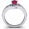 Ruby Ring: 1.40 Carat Oval Shape Created Ruby and Fancy Diamond Ring In Sterling Silver Image-4