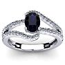 Sapphire Ring: 1.40 Carat Oval Shape Created Sapphire and Fancy Diamond Ring In Sterling Silver Image-1