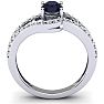 Sapphire Ring: 1.40 Carat Oval Shape Created Sapphire and Fancy Diamond Ring In Sterling Silver Image-4