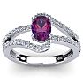 Amethyst Ring: 1.40 Carat Oval Shape Amethyst and Fancy Diamond Ring In Sterling Silver Image-1