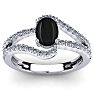 Black Onyx Ring: 1.40 Carat Oval Shape Black Onyx and Fancy Diamond Ring In Sterling Silver Image-1