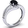 Black Onyx Ring: 1.40 Carat Oval Shape Black Onyx and Fancy Diamond Ring In Sterling Silver Image-2
